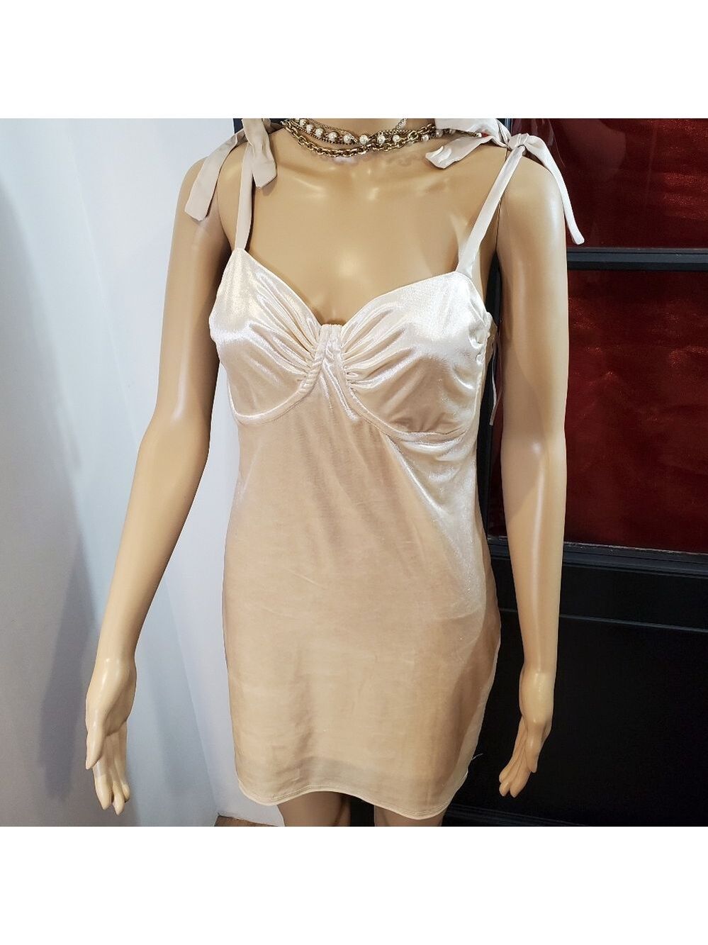Garage Nude Velvet Dress Camisole w Satin Bow Staps